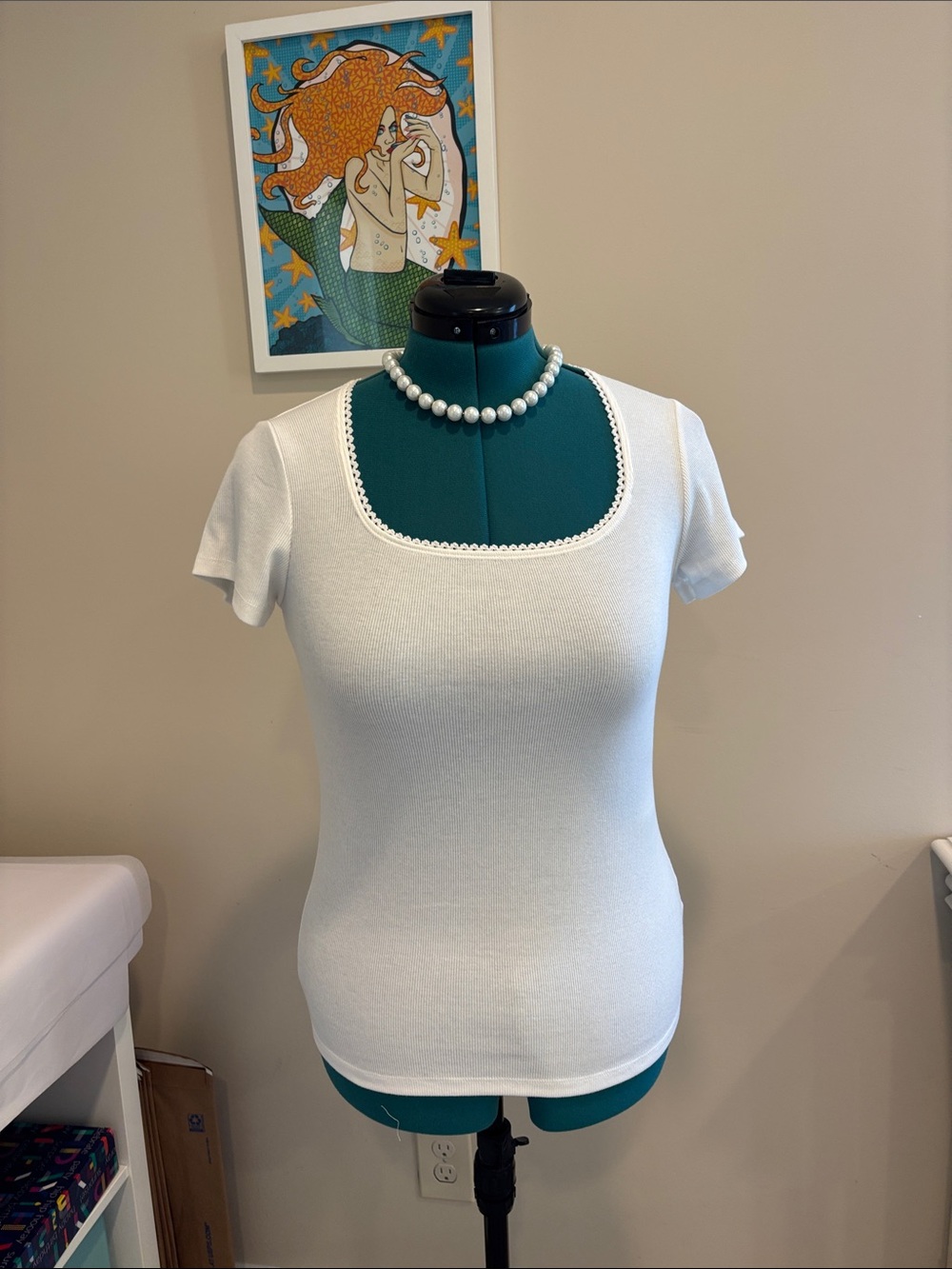GAP White Square Neck Ribbed Short Sleeve Top